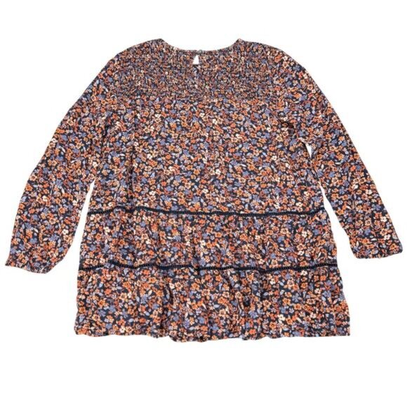 J.JILL Floral Printed Tiered Tunic Size XS Navy Blue Exuberant Floral - Picture 8 of 8